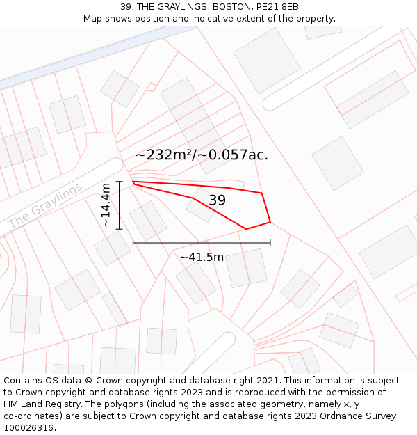 39, THE GRAYLINGS, BOSTON, PE21 8EB: Plot and title map