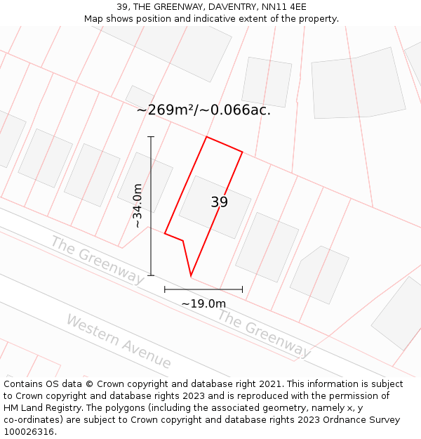 39, THE GREENWAY, DAVENTRY, NN11 4EE: Plot and title map