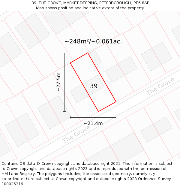 39, THE GROVE, MARKET DEEPING, PETERBOROUGH, PE6 8AP: Plot and title map
