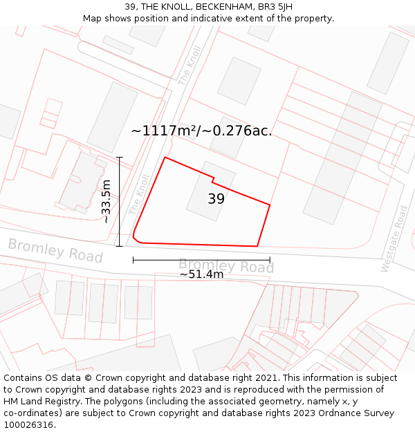 39, THE KNOLL, BECKENHAM, BR3 5JH: Plot and title map