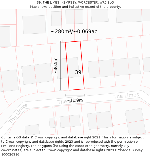 39, THE LIMES, KEMPSEY, WORCESTER, WR5 3LG: Plot and title map