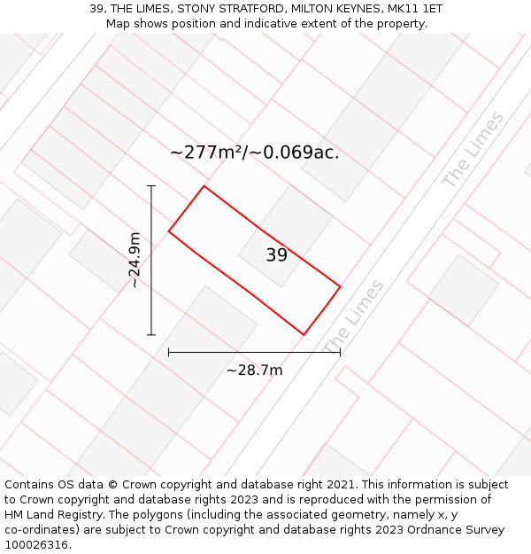 39, THE LIMES, STONY STRATFORD, MILTON KEYNES, MK11 1ET: Plot and title map