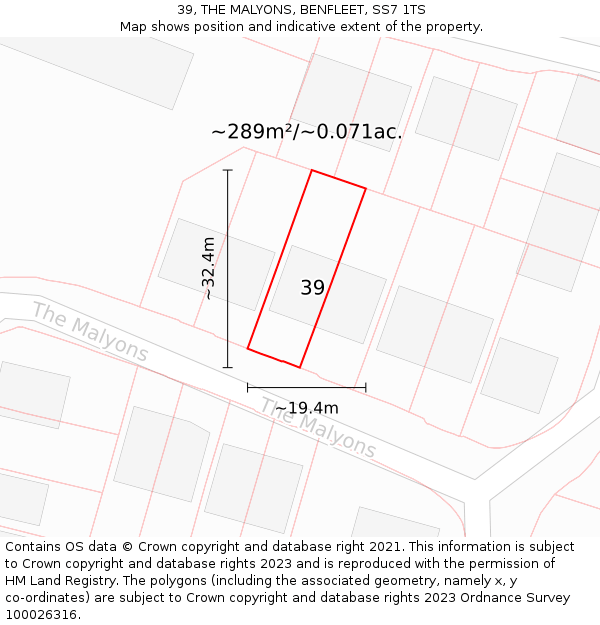 39, THE MALYONS, BENFLEET, SS7 1TS: Plot and title map