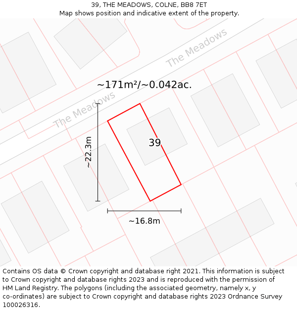 39, THE MEADOWS, COLNE, BB8 7ET: Plot and title map