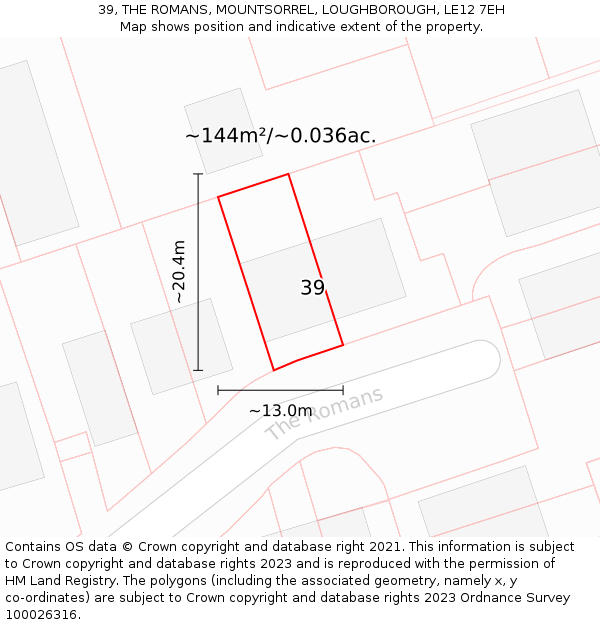 39, THE ROMANS, MOUNTSORREL, LOUGHBOROUGH, LE12 7EH: Plot and title map