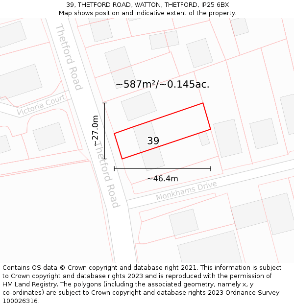 39, THETFORD ROAD, WATTON, THETFORD, IP25 6BX: Plot and title map