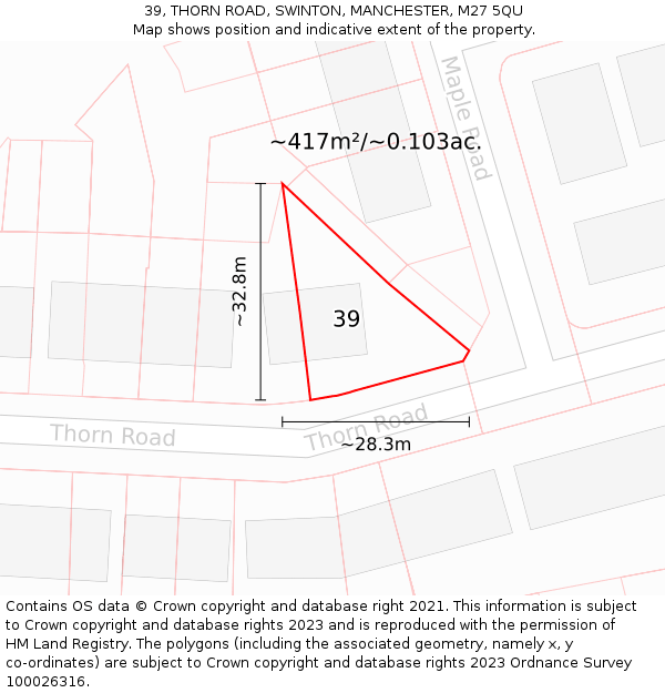 39, THORN ROAD, SWINTON, MANCHESTER, M27 5QU: Plot and title map