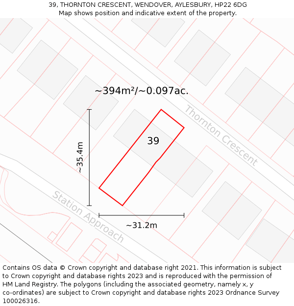 39, THORNTON CRESCENT, WENDOVER, AYLESBURY, HP22 6DG: Plot and title map