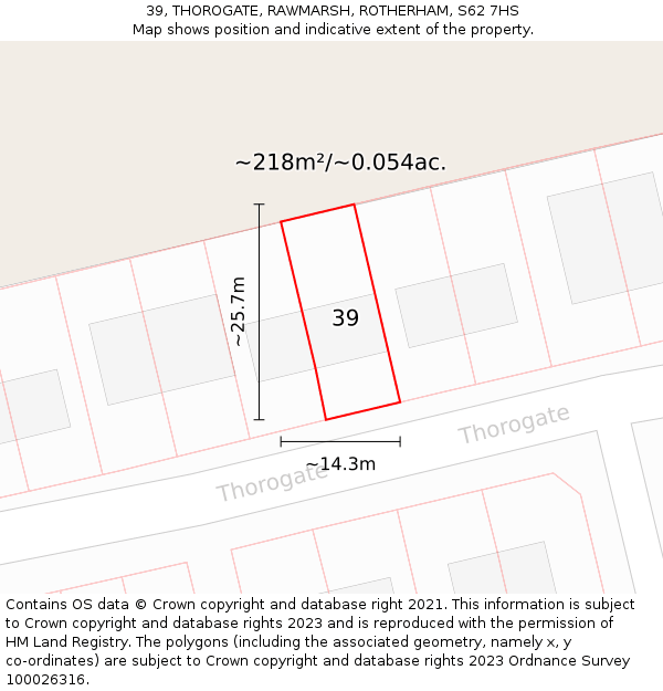 39, THOROGATE, RAWMARSH, ROTHERHAM, S62 7HS: Plot and title map