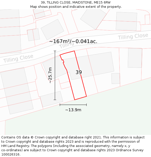 39, TILLING CLOSE, MAIDSTONE, ME15 6RW: Plot and title map