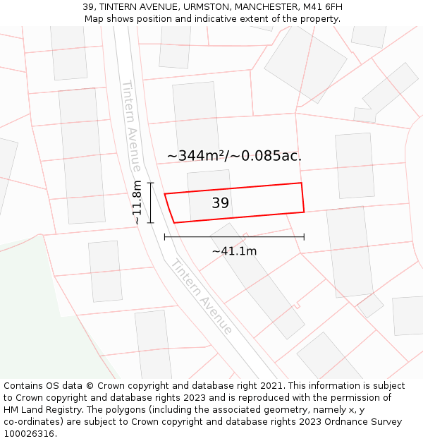 39, TINTERN AVENUE, URMSTON, MANCHESTER, M41 6FH: Plot and title map