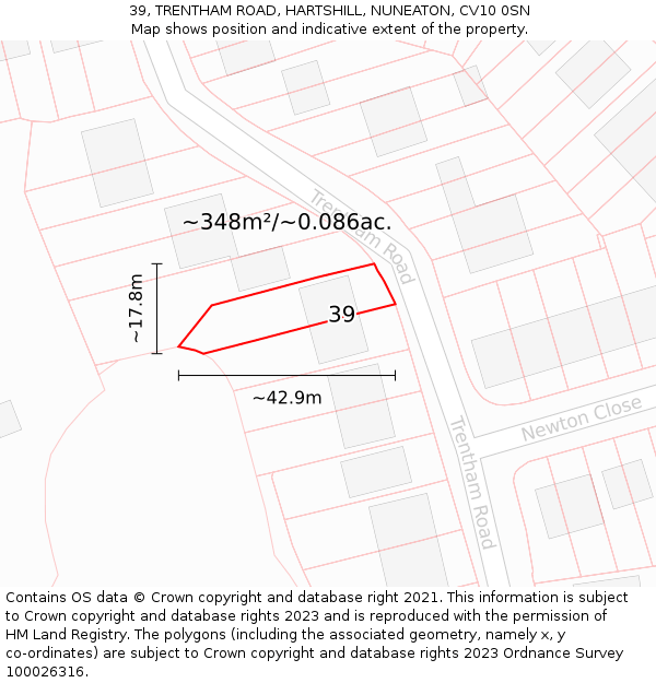 39, TRENTHAM ROAD, HARTSHILL, NUNEATON, CV10 0SN: Plot and title map