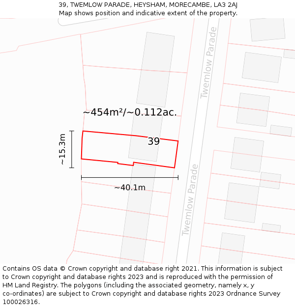 39, TWEMLOW PARADE, HEYSHAM, MORECAMBE, LA3 2AJ: Plot and title map