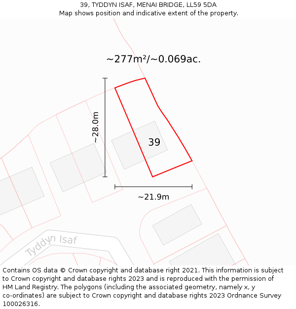 39, TYDDYN ISAF, MENAI BRIDGE, LL59 5DA: Plot and title map