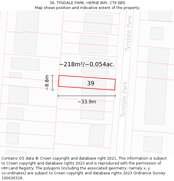 39, TYNDALE PARK, HERNE BAY, CT6 6BS: Plot and title map