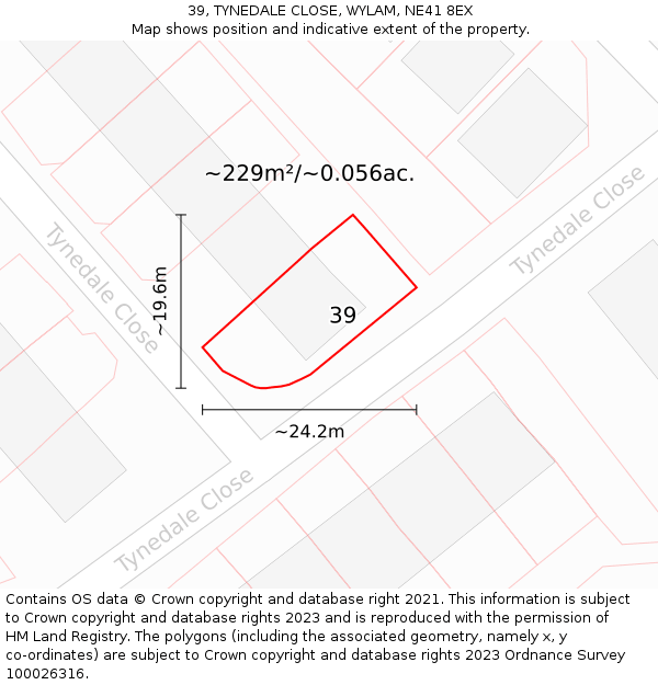 39, TYNEDALE CLOSE, WYLAM, NE41 8EX: Plot and title map