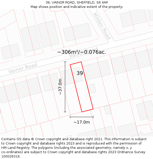 39, VAINOR ROAD, SHEFFIELD, S6 4AP: Plot and title map