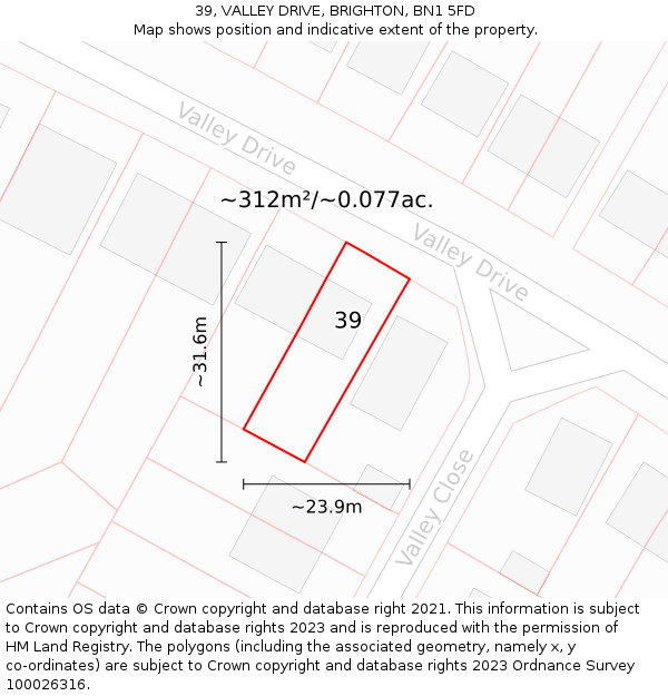 39, VALLEY DRIVE, BRIGHTON, BN1 5FD: Plot and title map