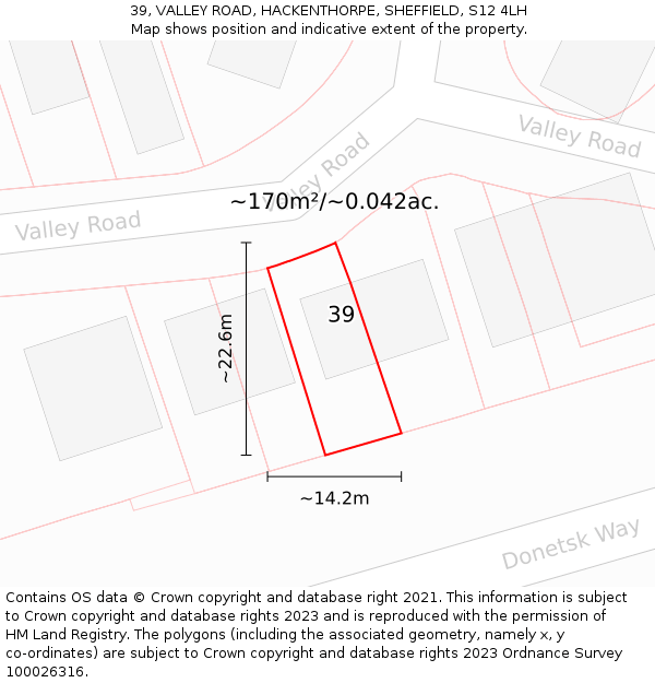 39, VALLEY ROAD, HACKENTHORPE, SHEFFIELD, S12 4LH: Plot and title map