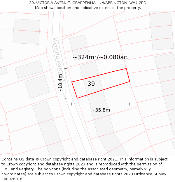 39, VICTORIA AVENUE, GRAPPENHALL, WARRINGTON, WA4 2PD: Plot and title map