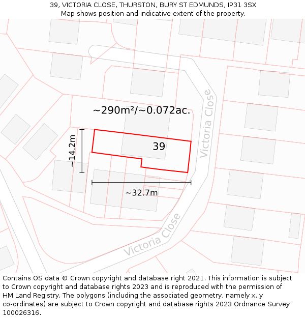 39, VICTORIA CLOSE, THURSTON, BURY ST EDMUNDS, IP31 3SX: Plot and title map