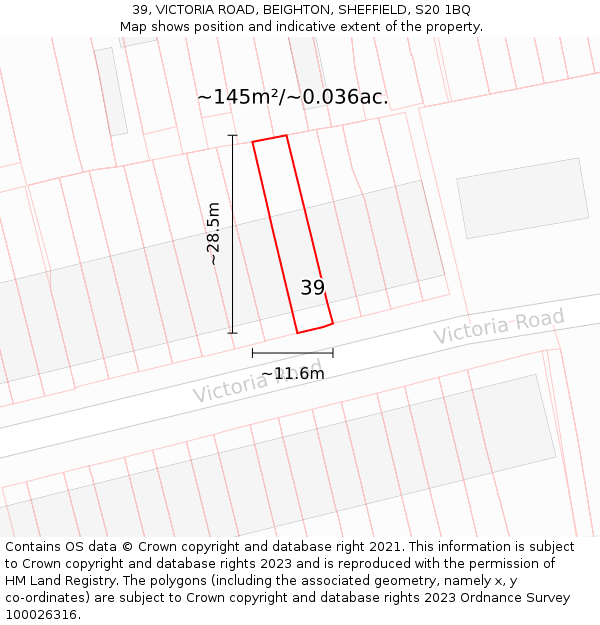 39, VICTORIA ROAD, BEIGHTON, SHEFFIELD, S20 1BQ: Plot and title map