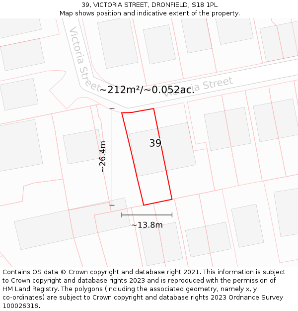 39, VICTORIA STREET, DRONFIELD, S18 1PL: Plot and title map