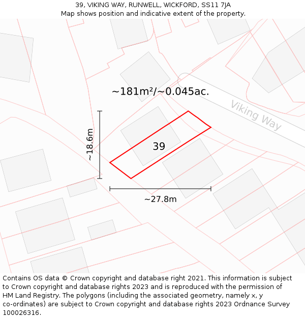 39, VIKING WAY, RUNWELL, WICKFORD, SS11 7JA: Plot and title map