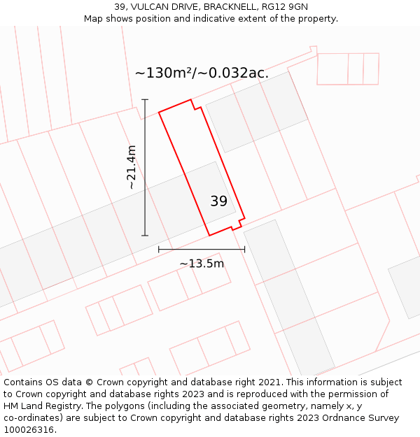 39, VULCAN DRIVE, BRACKNELL, RG12 9GN: Plot and title map