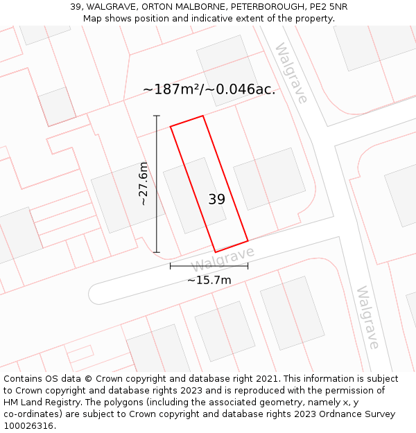 39, WALGRAVE, ORTON MALBORNE, PETERBOROUGH, PE2 5NR: Plot and title map