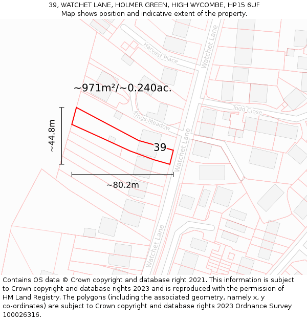 39, WATCHET LANE, HOLMER GREEN, HIGH WYCOMBE, HP15 6UF: Plot and title map