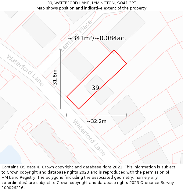 39, WATERFORD LANE, LYMINGTON, SO41 3PT: Plot and title map