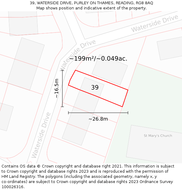 39, WATERSIDE DRIVE, PURLEY ON THAMES, READING, RG8 8AQ: Plot and title map