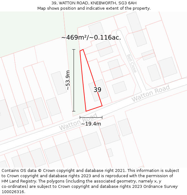 39, WATTON ROAD, KNEBWORTH, SG3 6AH: Plot and title map