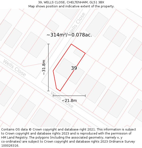 39, WELLS CLOSE, CHELTENHAM, GL51 3BX: Plot and title map