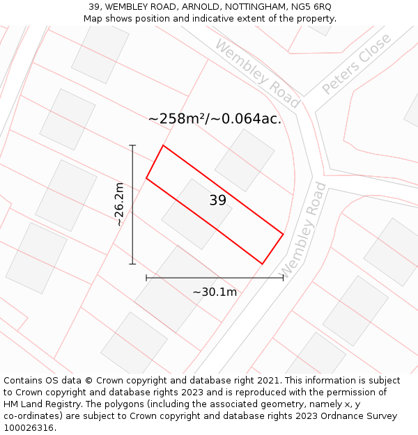 39, WEMBLEY ROAD, ARNOLD, NOTTINGHAM, NG5 6RQ: Plot and title map