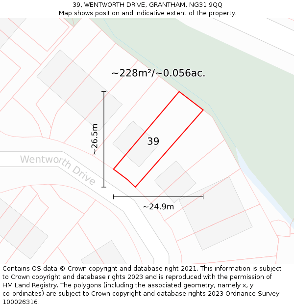 39, WENTWORTH DRIVE, GRANTHAM, NG31 9QQ: Plot and title map