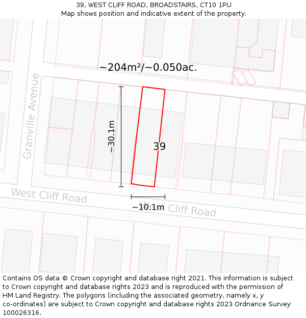 39, WEST CLIFF ROAD, BROADSTAIRS, CT10 1PU: Plot and title map