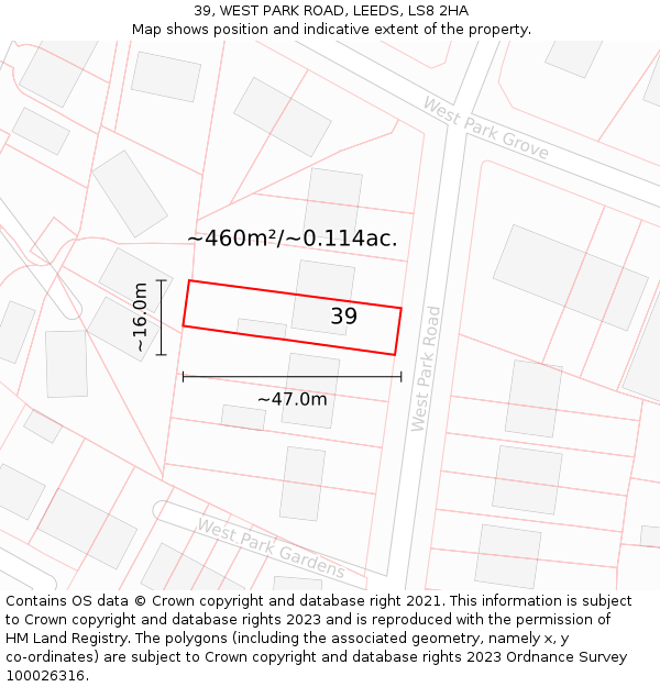 39, WEST PARK ROAD, LEEDS, LS8 2HA: Plot and title map