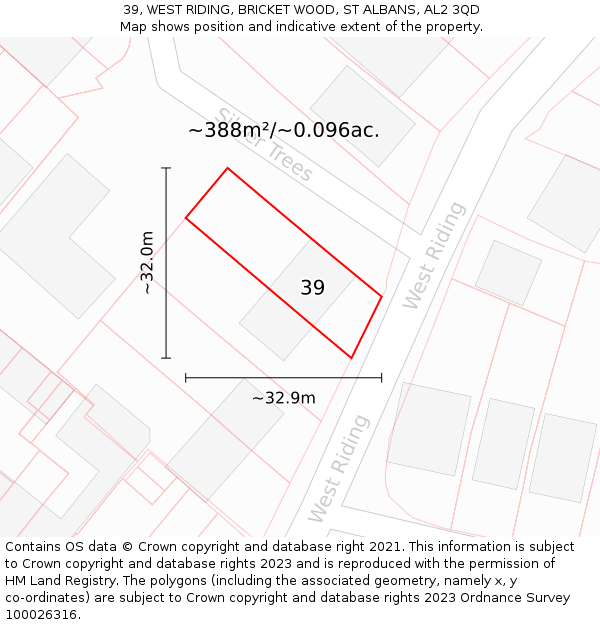 39, WEST RIDING, BRICKET WOOD, ST ALBANS, AL2 3QD: Plot and title map