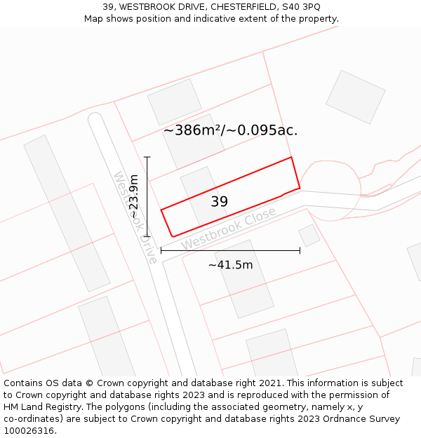 39, WESTBROOK DRIVE, CHESTERFIELD, S40 3PQ: Plot and title map