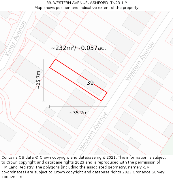 39, WESTERN AVENUE, ASHFORD, TN23 1LY: Plot and title map