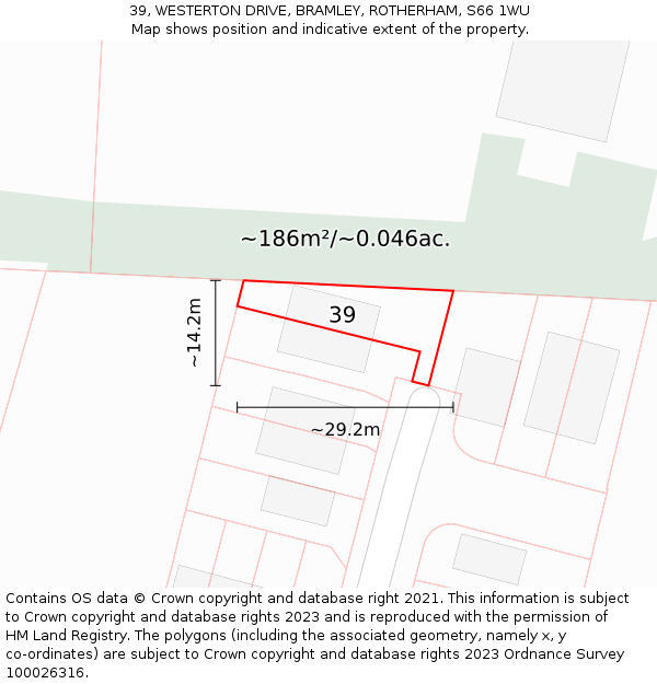 39, WESTERTON DRIVE, BRAMLEY, ROTHERHAM, S66 1WU: Plot and title map