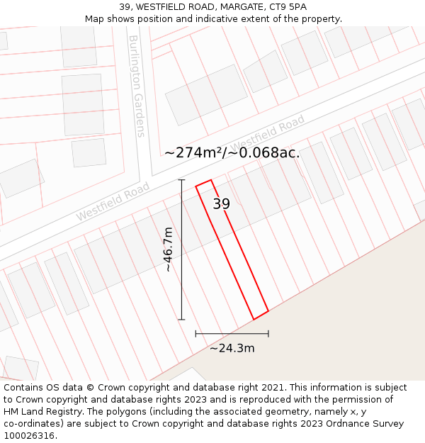 39, WESTFIELD ROAD, MARGATE, CT9 5PA: Plot and title map