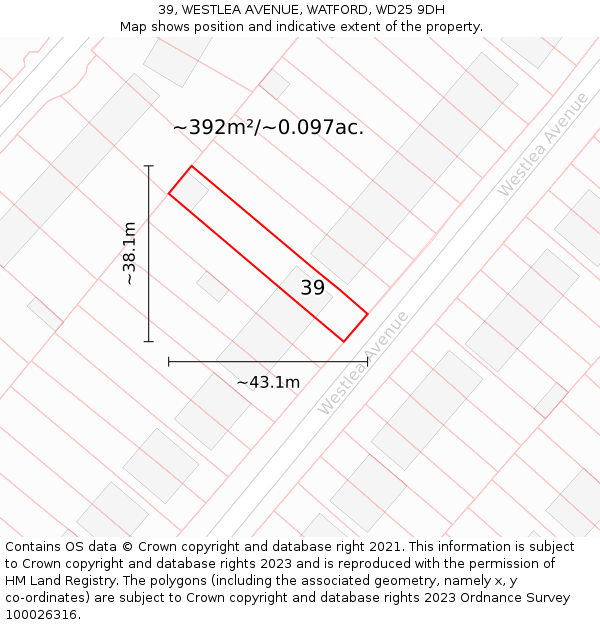 39, WESTLEA AVENUE, WATFORD, WD25 9DH: Plot and title map