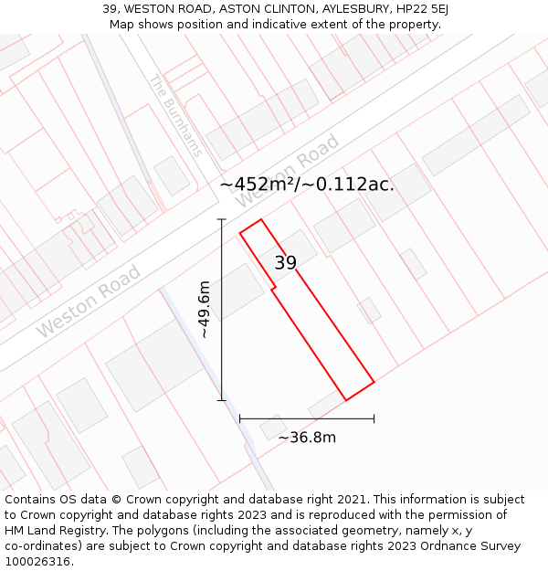 39, WESTON ROAD, ASTON CLINTON, AYLESBURY, HP22 5EJ: Plot and title map