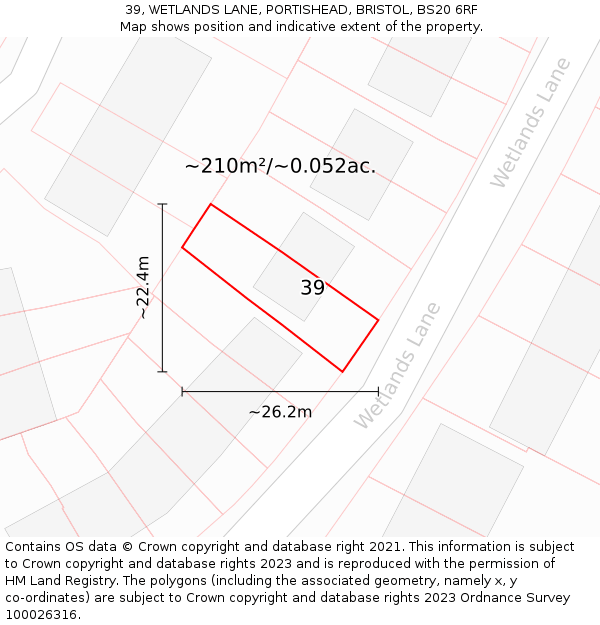 39, WETLANDS LANE, PORTISHEAD, BRISTOL, BS20 6RF: Plot and title map