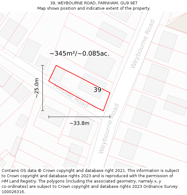 39, WEYBOURNE ROAD, FARNHAM, GU9 9ET: Plot and title map