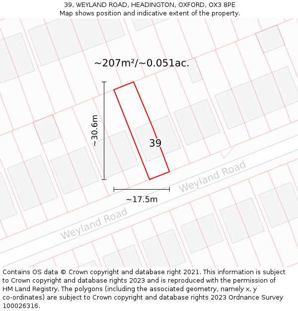 39, WEYLAND ROAD, HEADINGTON, OXFORD, OX3 8PE: Plot and title map