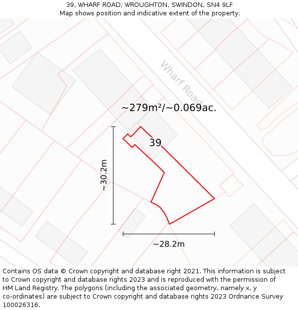 39, WHARF ROAD, WROUGHTON, SWINDON, SN4 9LF: Plot and title map